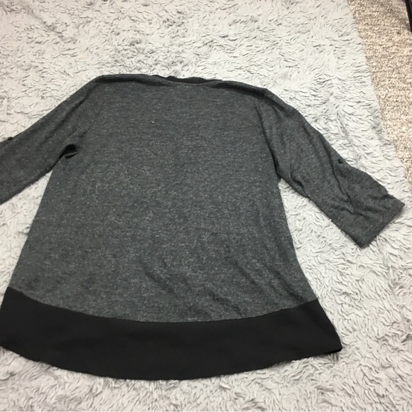 Anthropologie Pleione  Contrast Trim Chiffon Top High Low Chest Pocket Gray XL - Picture 5 of 16